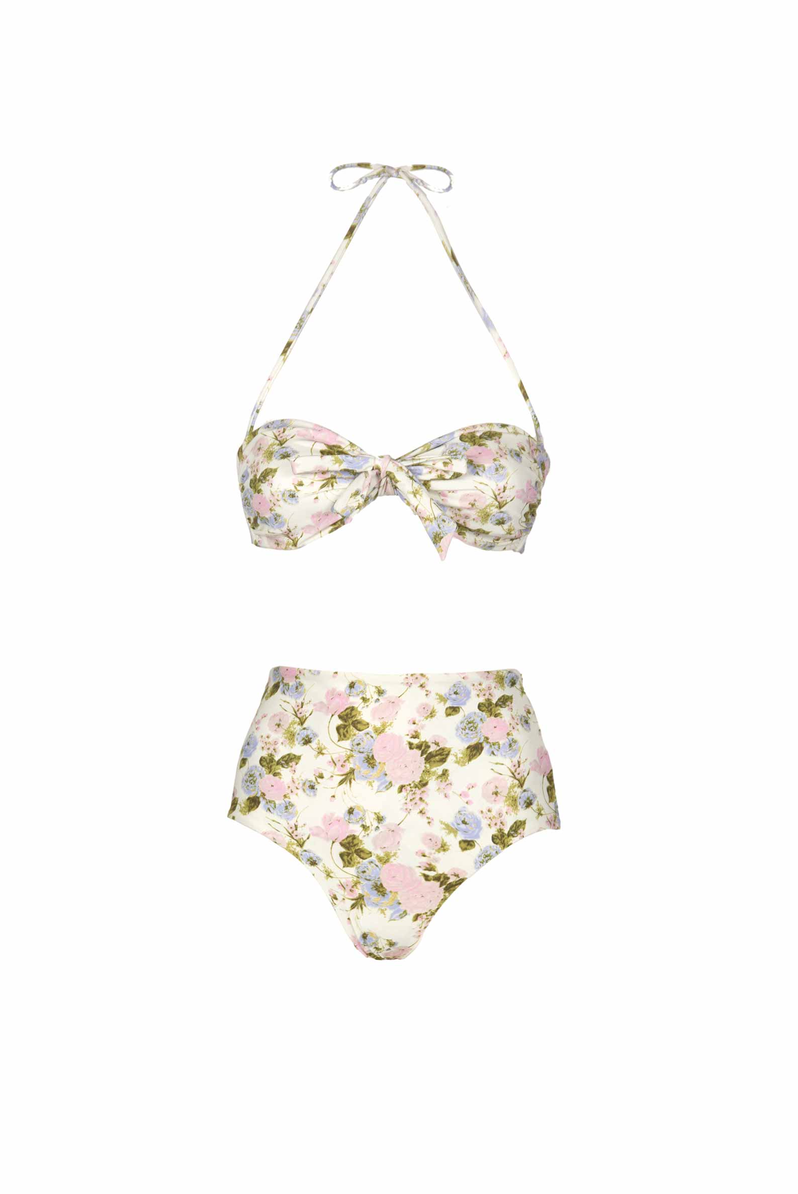 Bikini slip con fascia e vita alta Blooming Roses double face