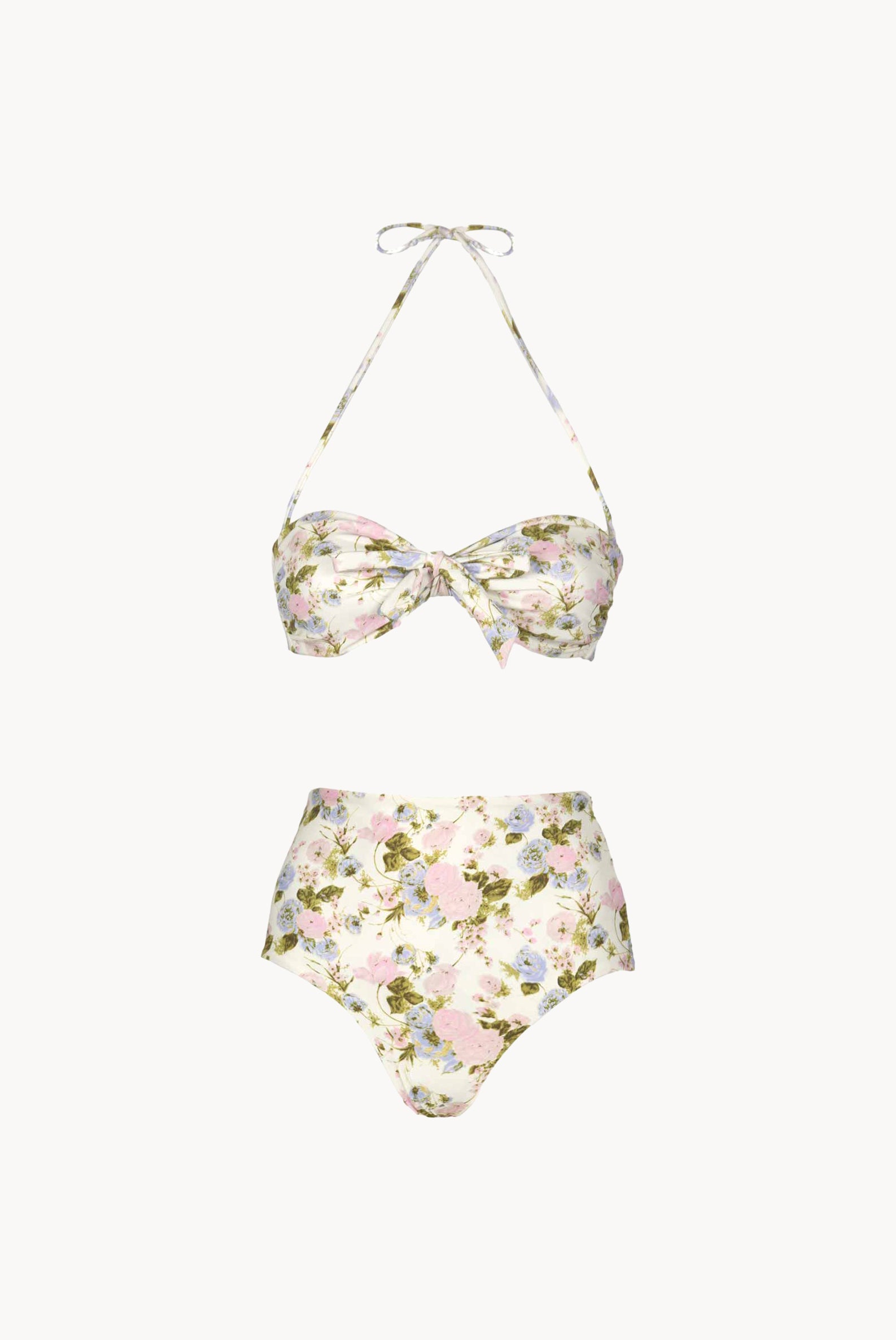 Bikini slip con fascia e vita alta Blooming Roses double face