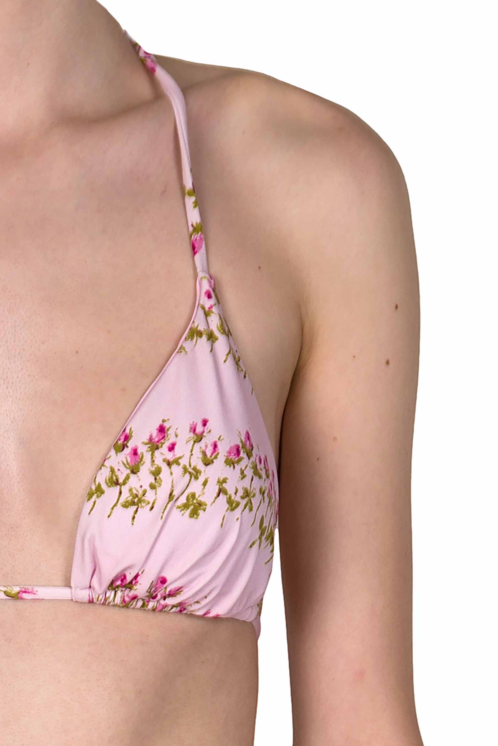 Bikini triangolo e slip rosa a righe floreali