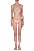 Bikini triangolo e slip rosa a righe floreali