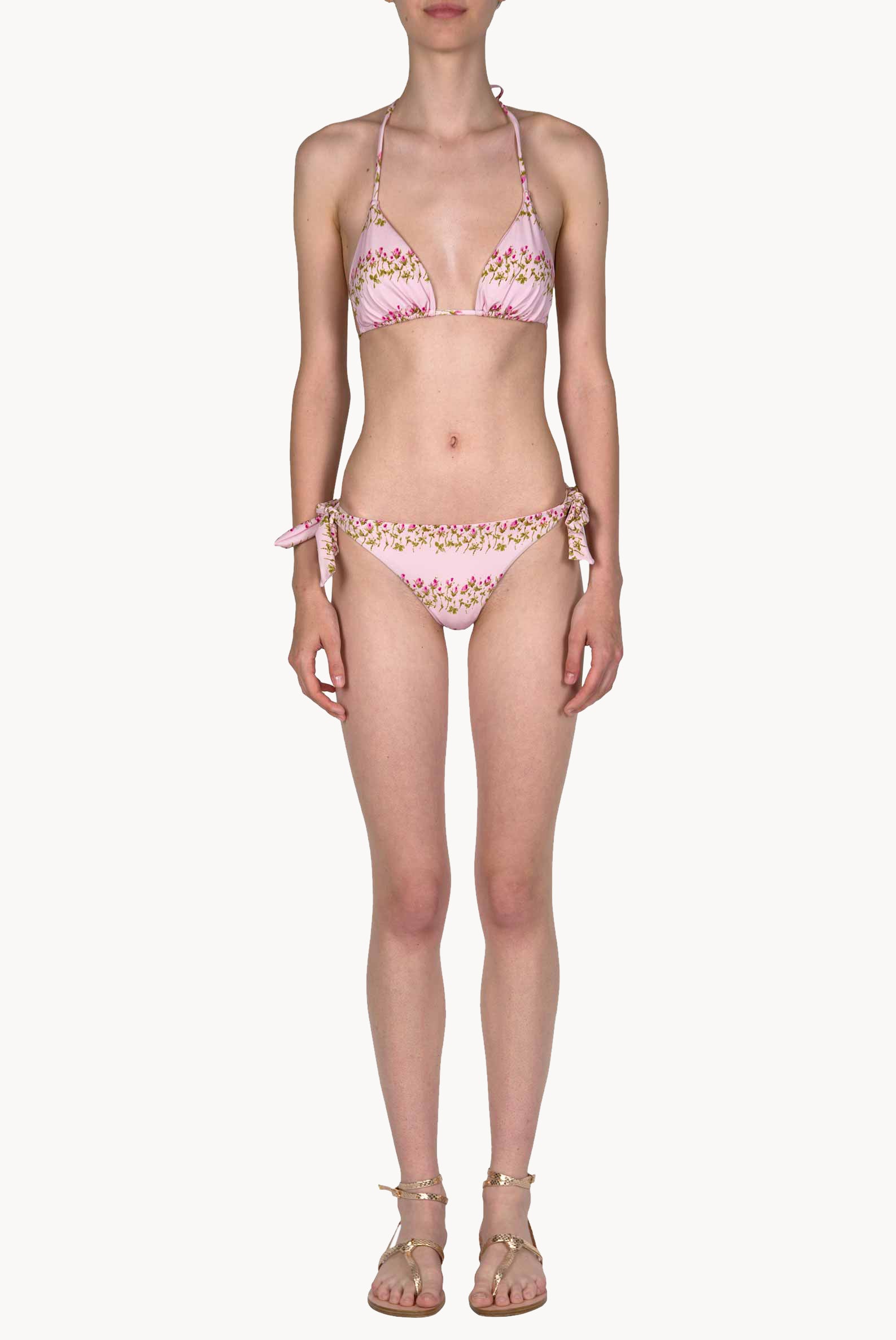 Triangle And Slip Pink Flowery Striped Bikini