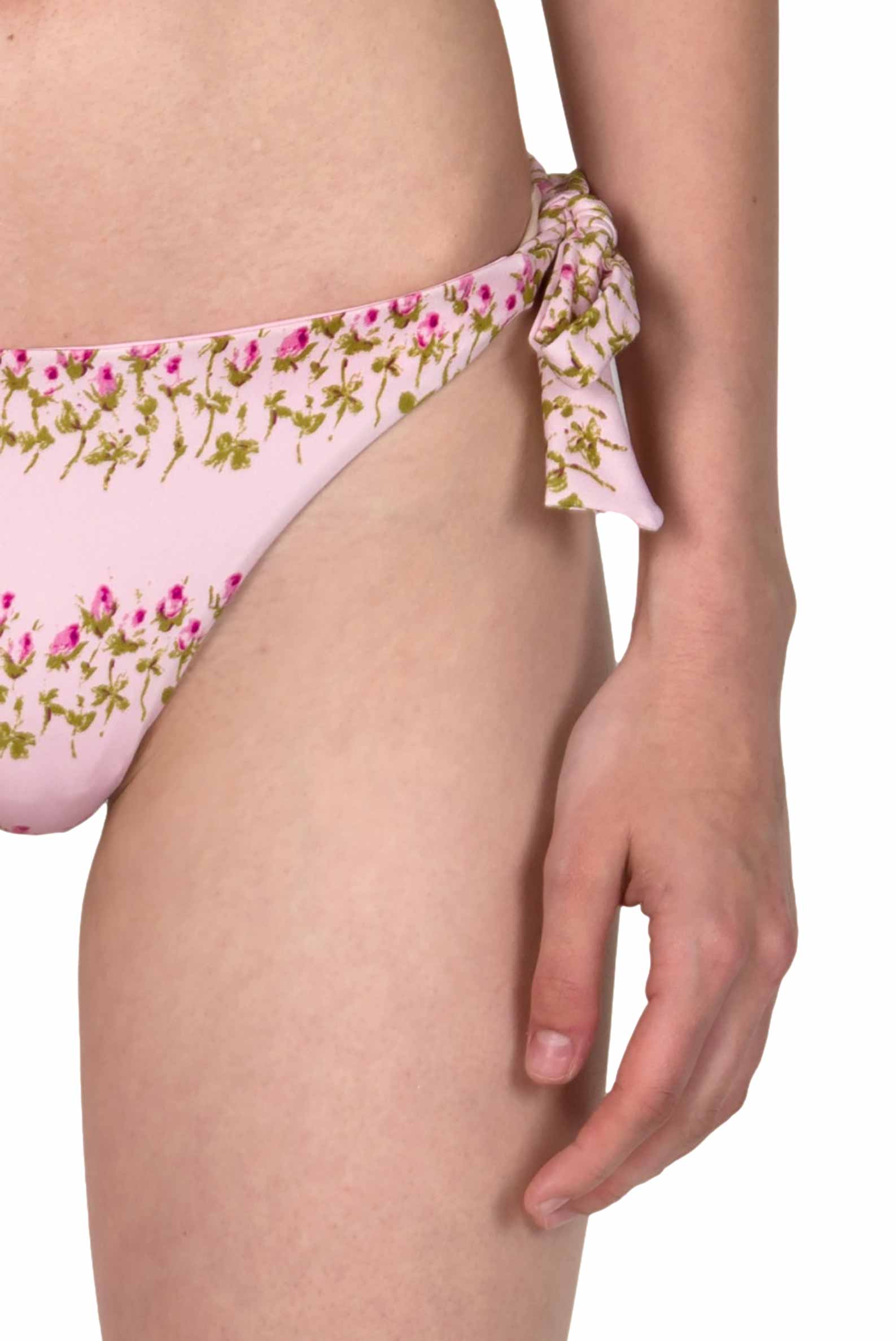 Bikini triangolo e slip rosa a righe floreali