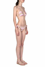 Bikini triangolo e slip rosa a righe floreali