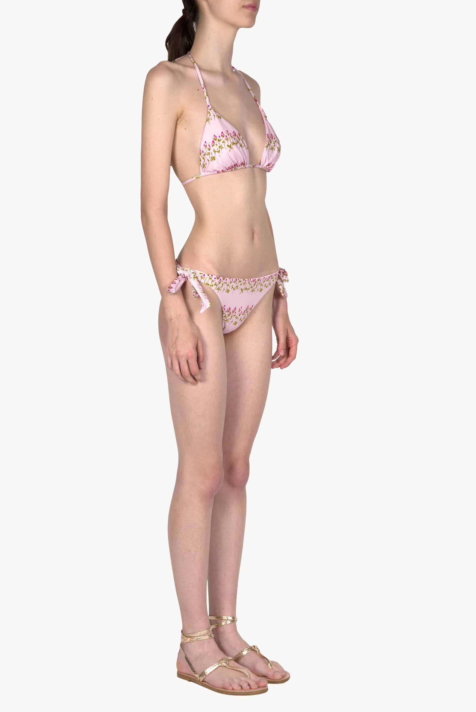Triangle And Slip Pink Flowery Striped Bikini