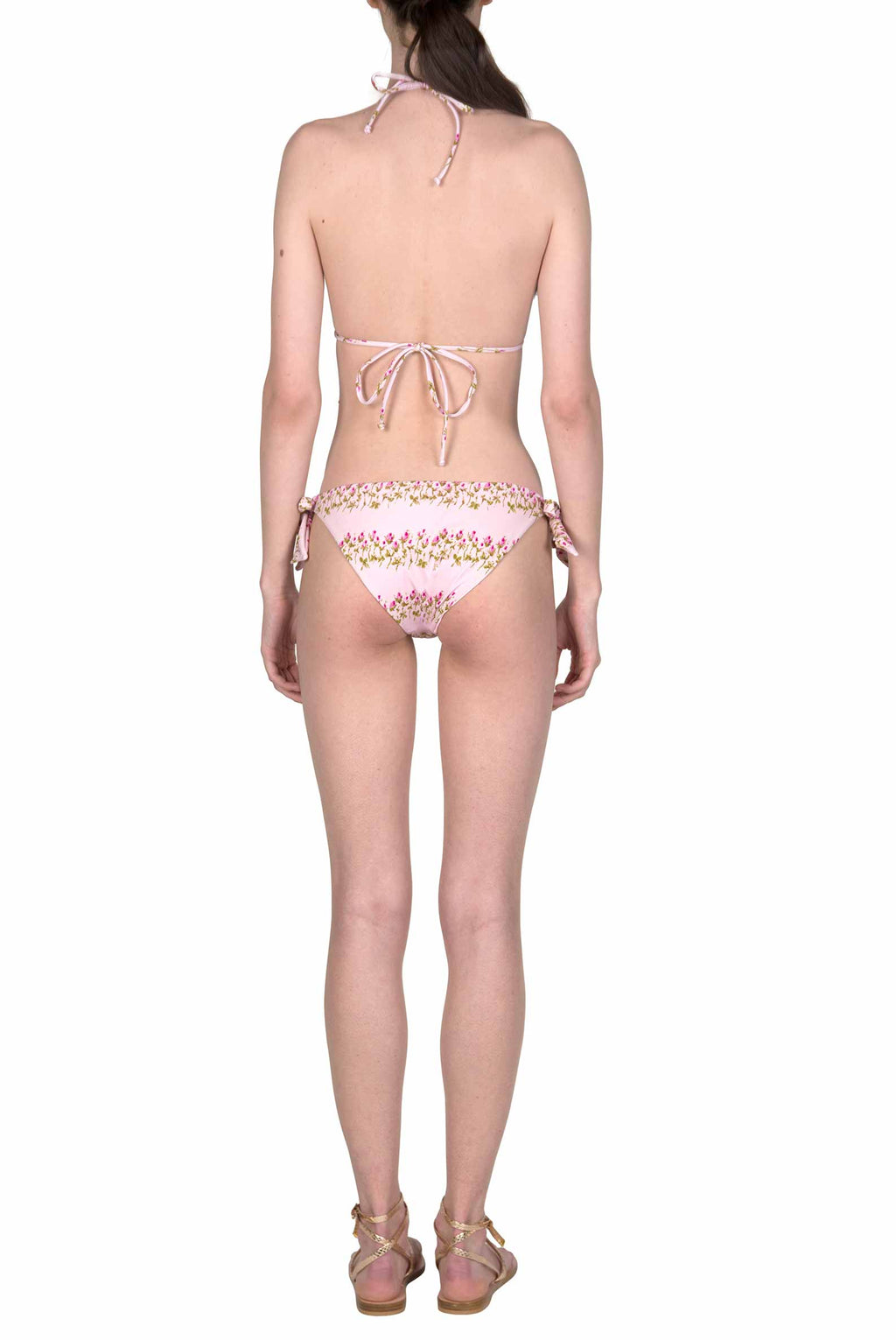 Bikini triangolo e slip rosa a righe floreali