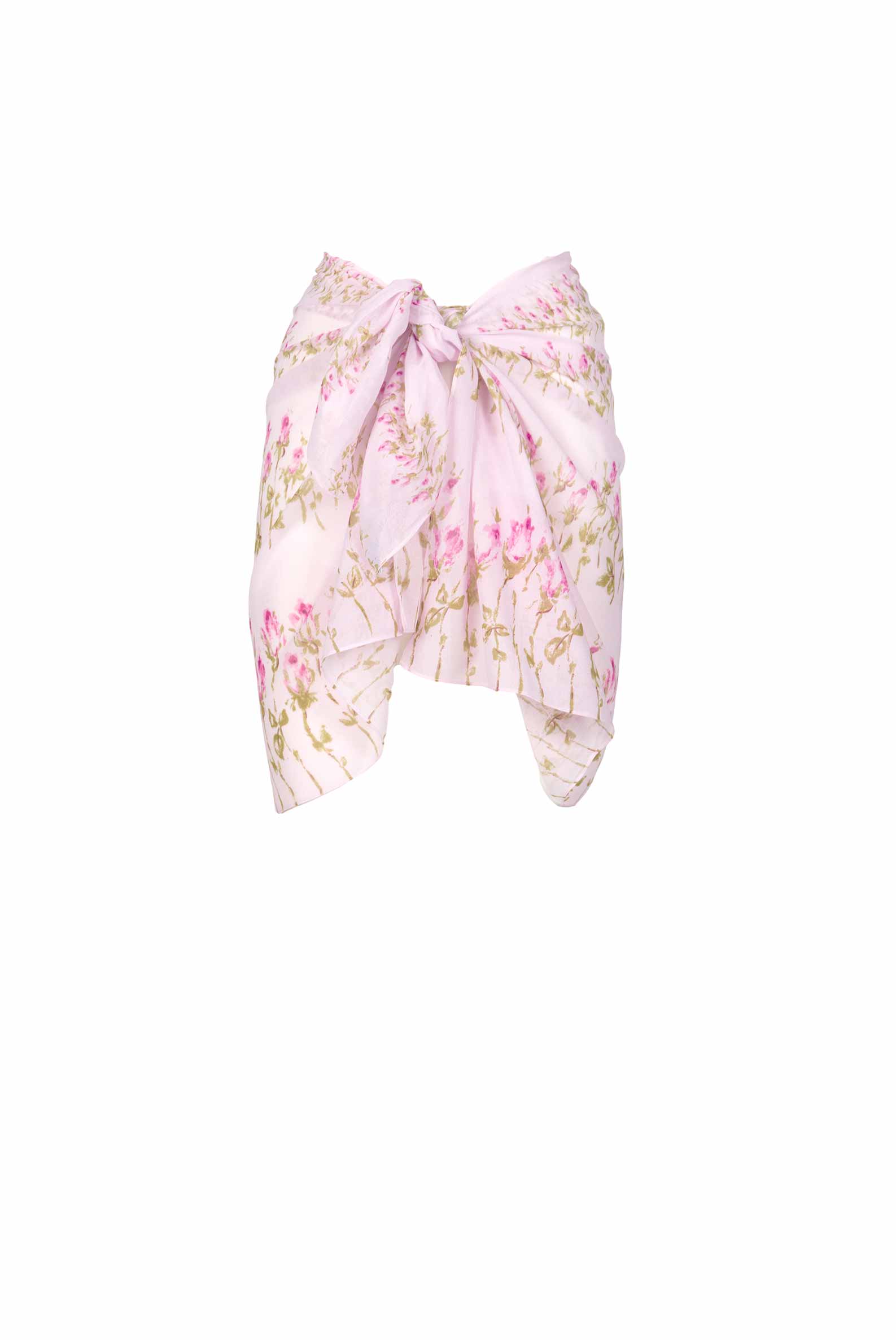 Pareo corto a righe floreali rosa