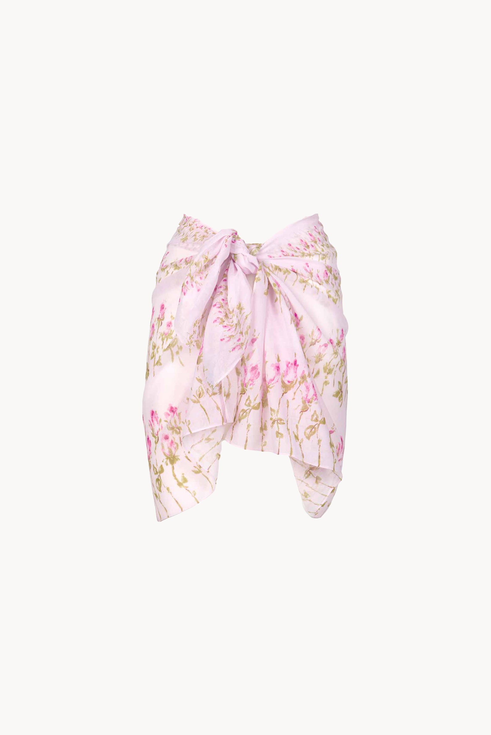Pareo corto a righe floreali rosa