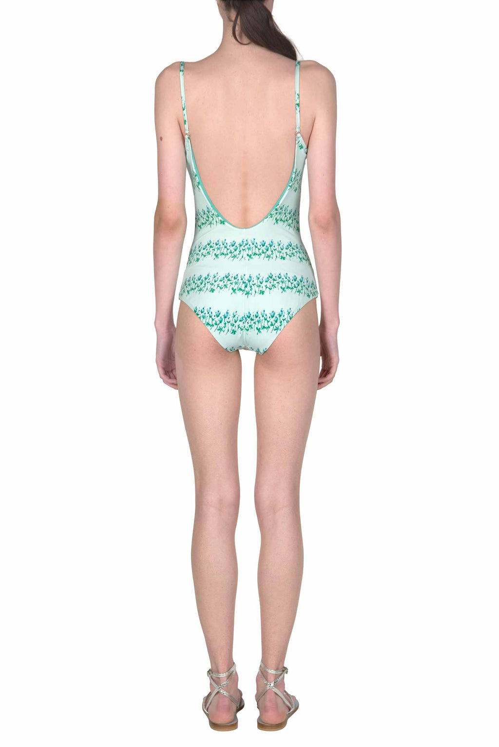 Costume intero blu a righe floreali