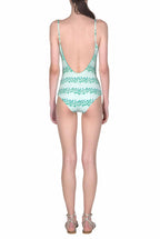 Costume intero blu a righe floreali