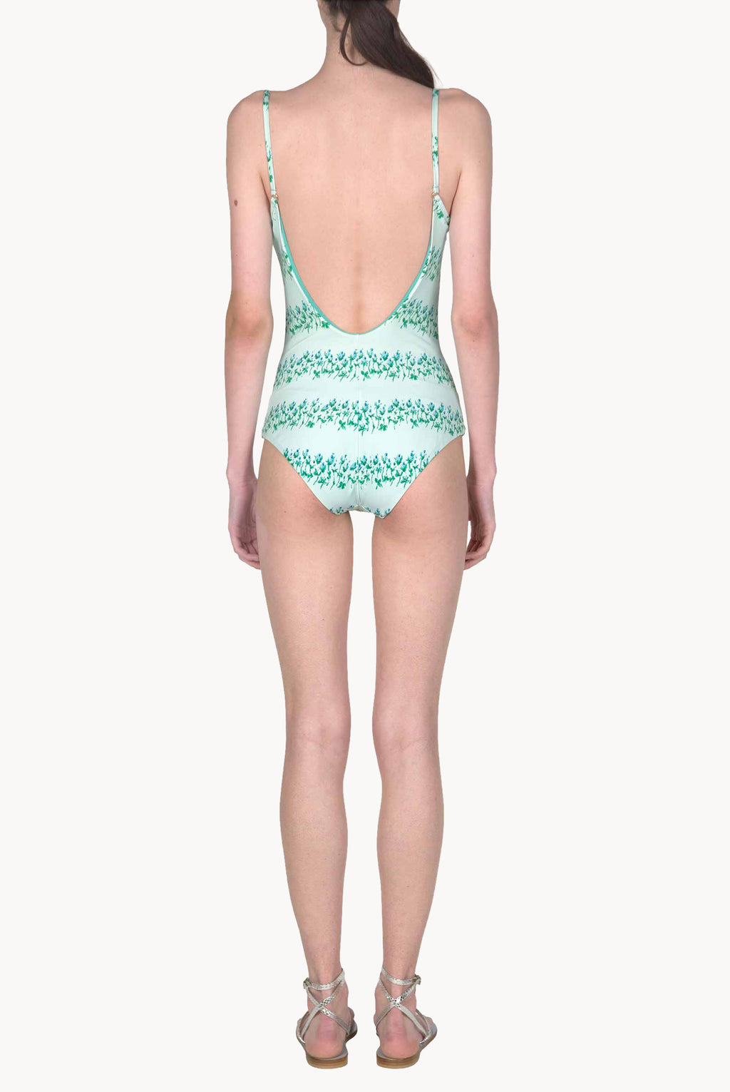 Costume intero blu a righe floreali