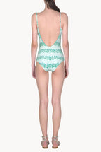 Costume intero blu a righe floreali