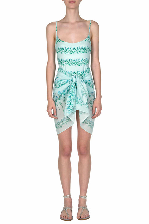 Blue Flowery Striped Short Pareo
