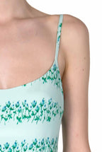 Costume intero blu a righe floreali