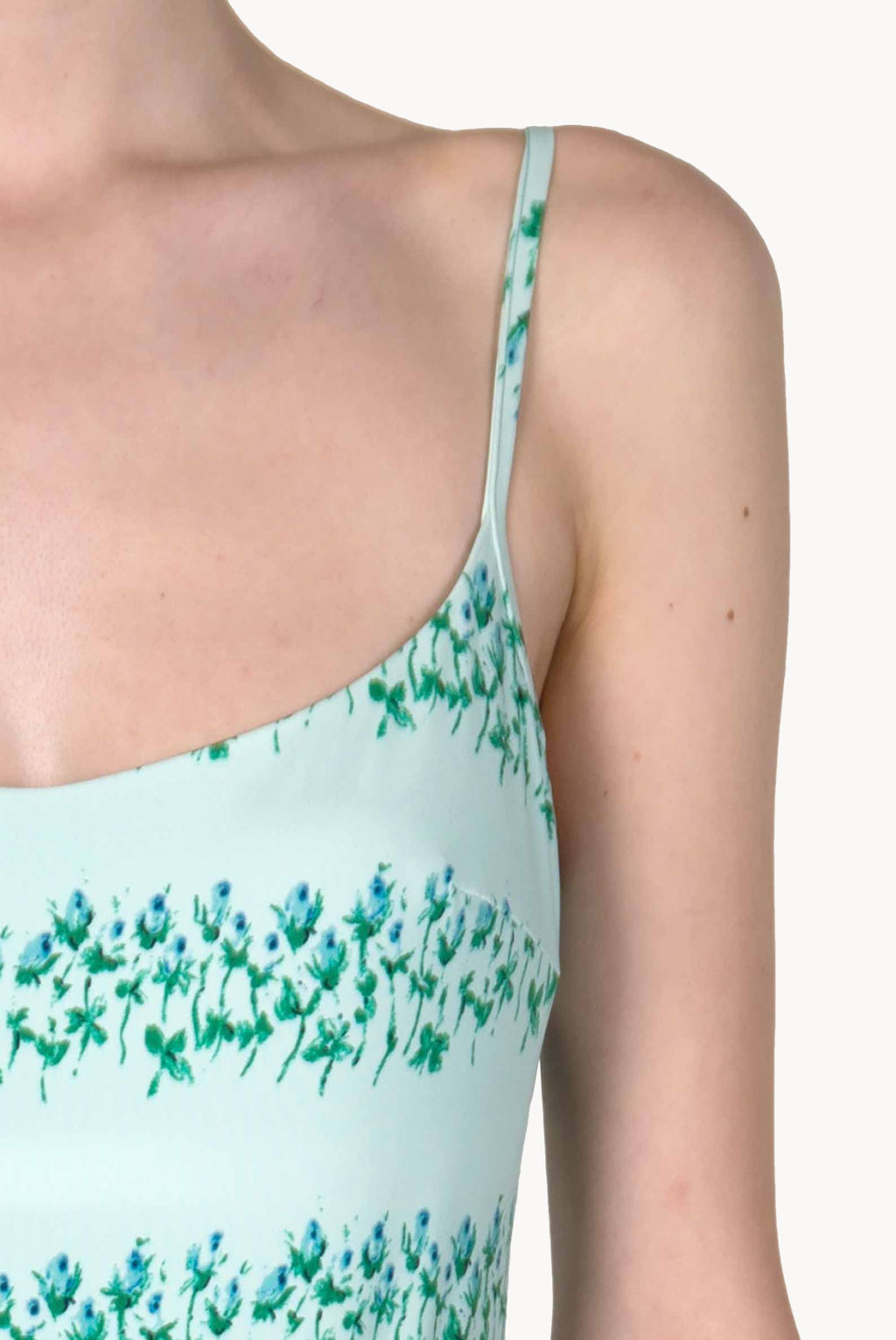 Costume intero blu a righe floreali