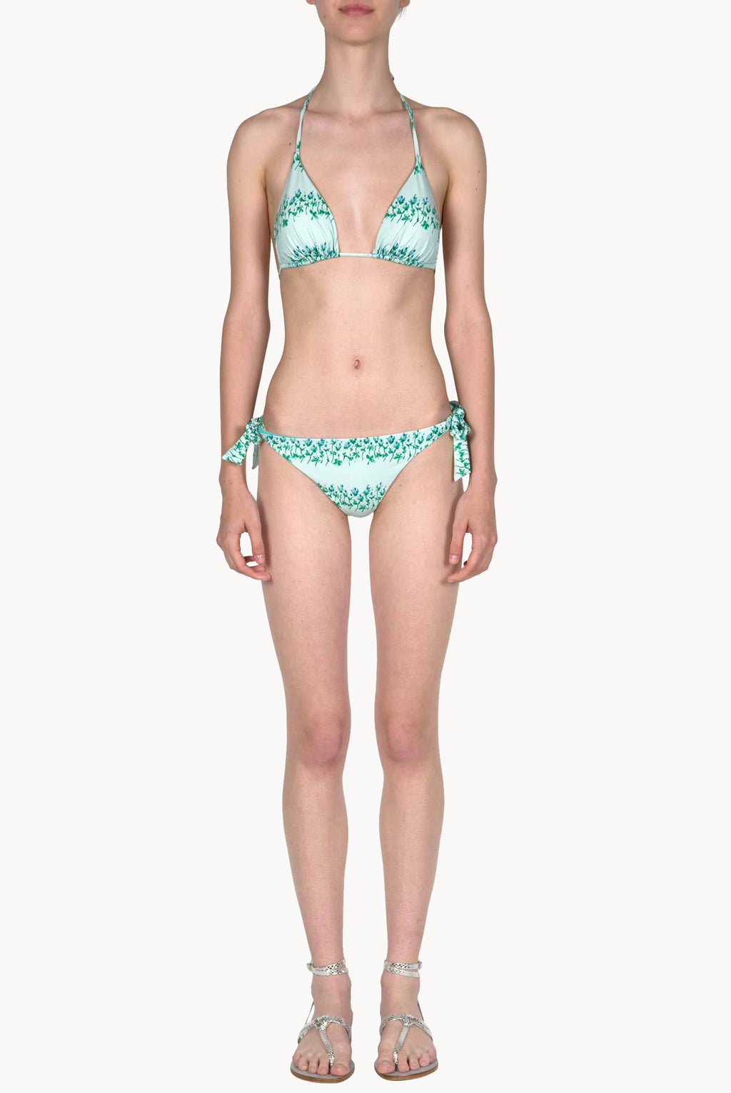 Triangle And Slip Blue Flowery Striped Bikini