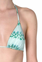 Bikini triangolo e slip blu a righe floreali