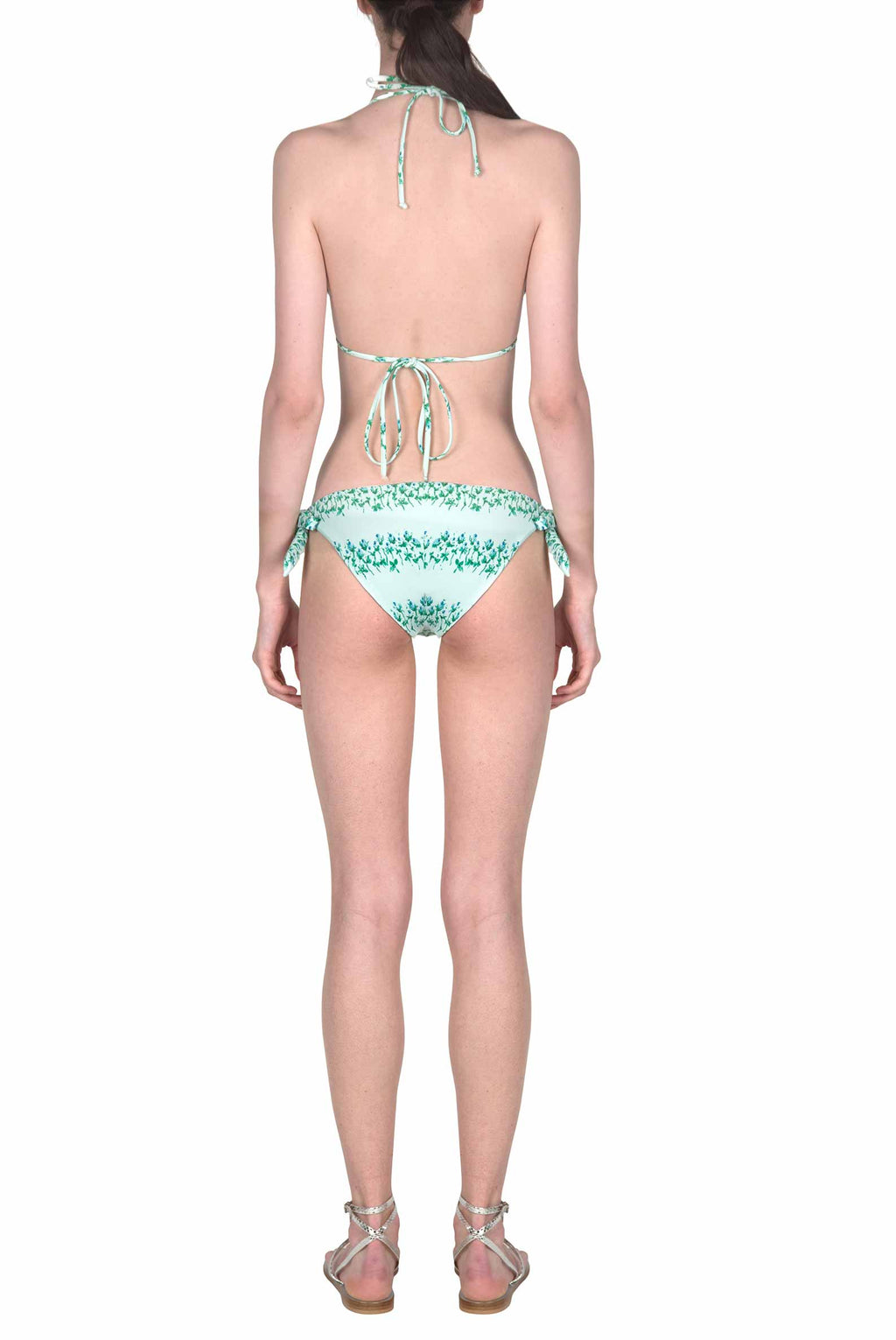 Bikini triangolo e slip blu a righe floreali