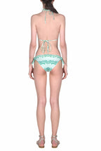 Bikini triangolo e slip blu a righe floreali