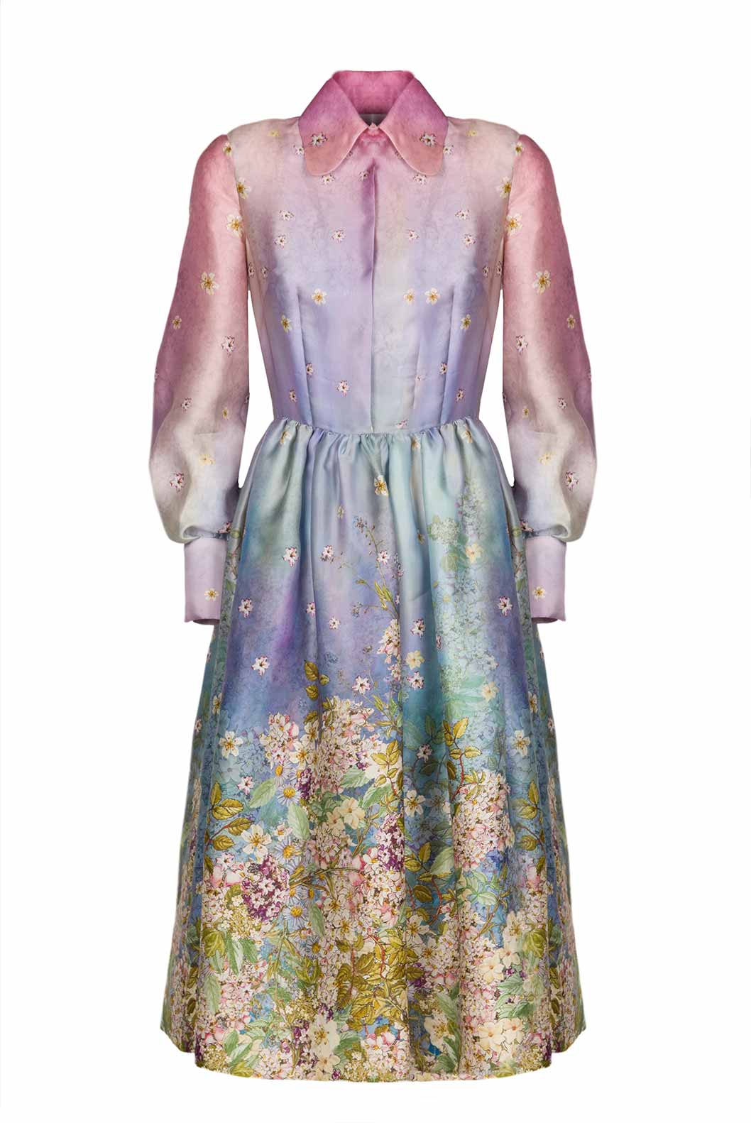 Floral Print Silk Organza Pussy Bow Dress
