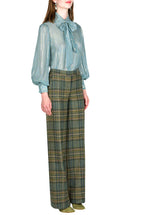 Blusa in Chiffon Misto Seta con Fiocco al Collo