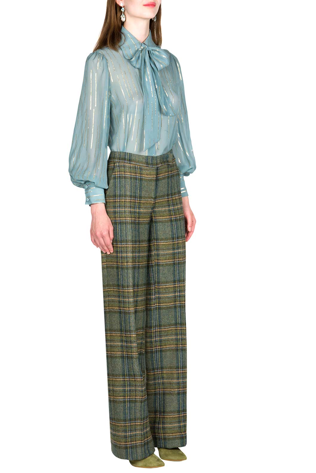Blusa in Chiffon Misto Seta con Fiocco al Collo