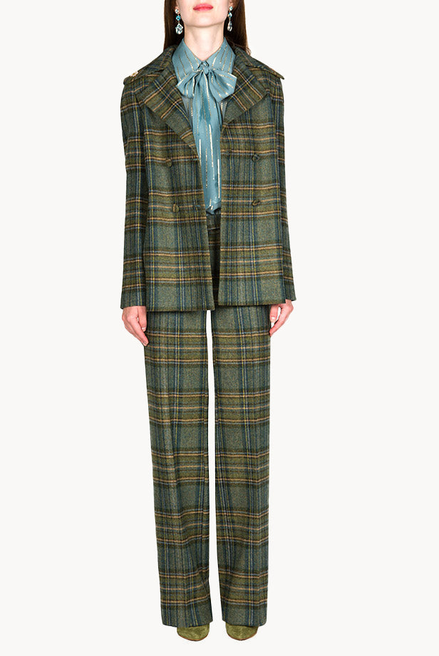 Plaid Virgin Wool Peacoat
