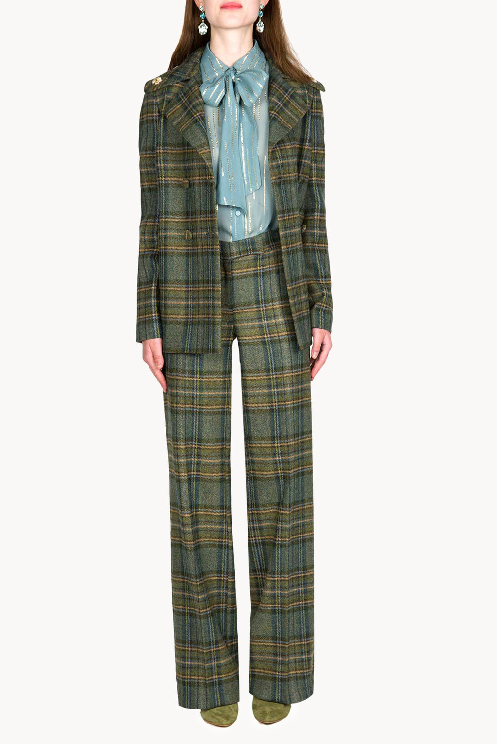 Plaid Virgin Wool Peacoat