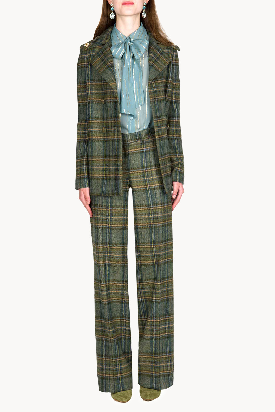 Plaid Virgin Wool Peacoat