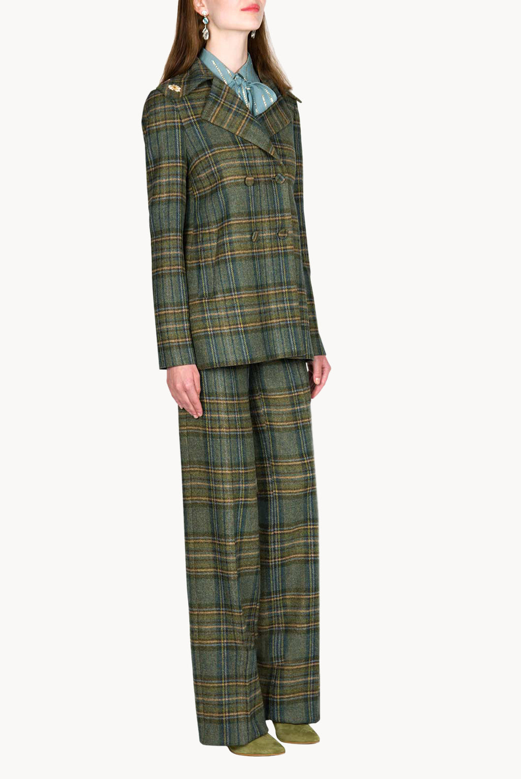 Plaid Virgin Wool Peacoat