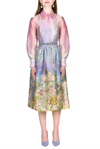 Floral Print Silk Organza Pussy Bow Dress