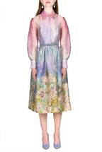 Floral Print Silk Organza Pussy Bow Dress
