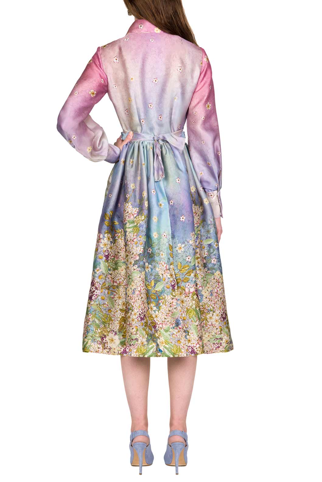 Floral Print Silk Organza Pussy Bow Dress