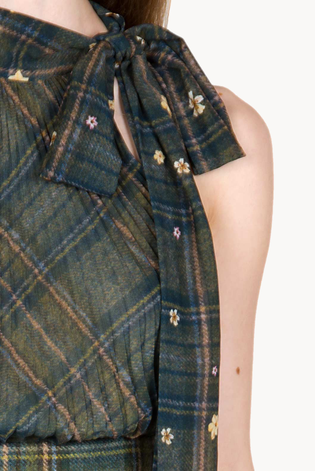 Pussy Bow Plaid Silk Chiffon Blouse
