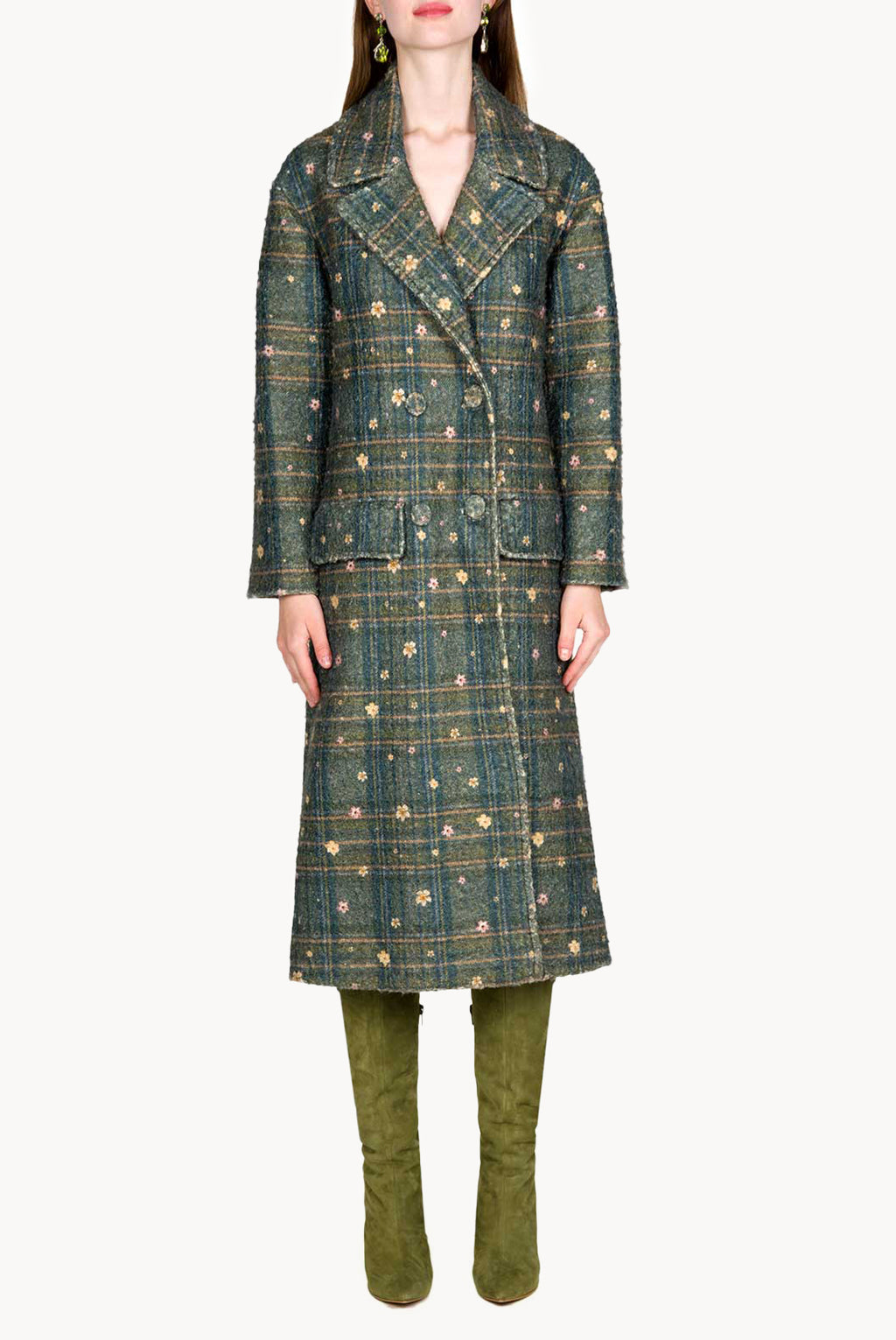 Print Double-Breasted Plaid Coat