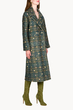 Print Double-Breasted Plaid Coat