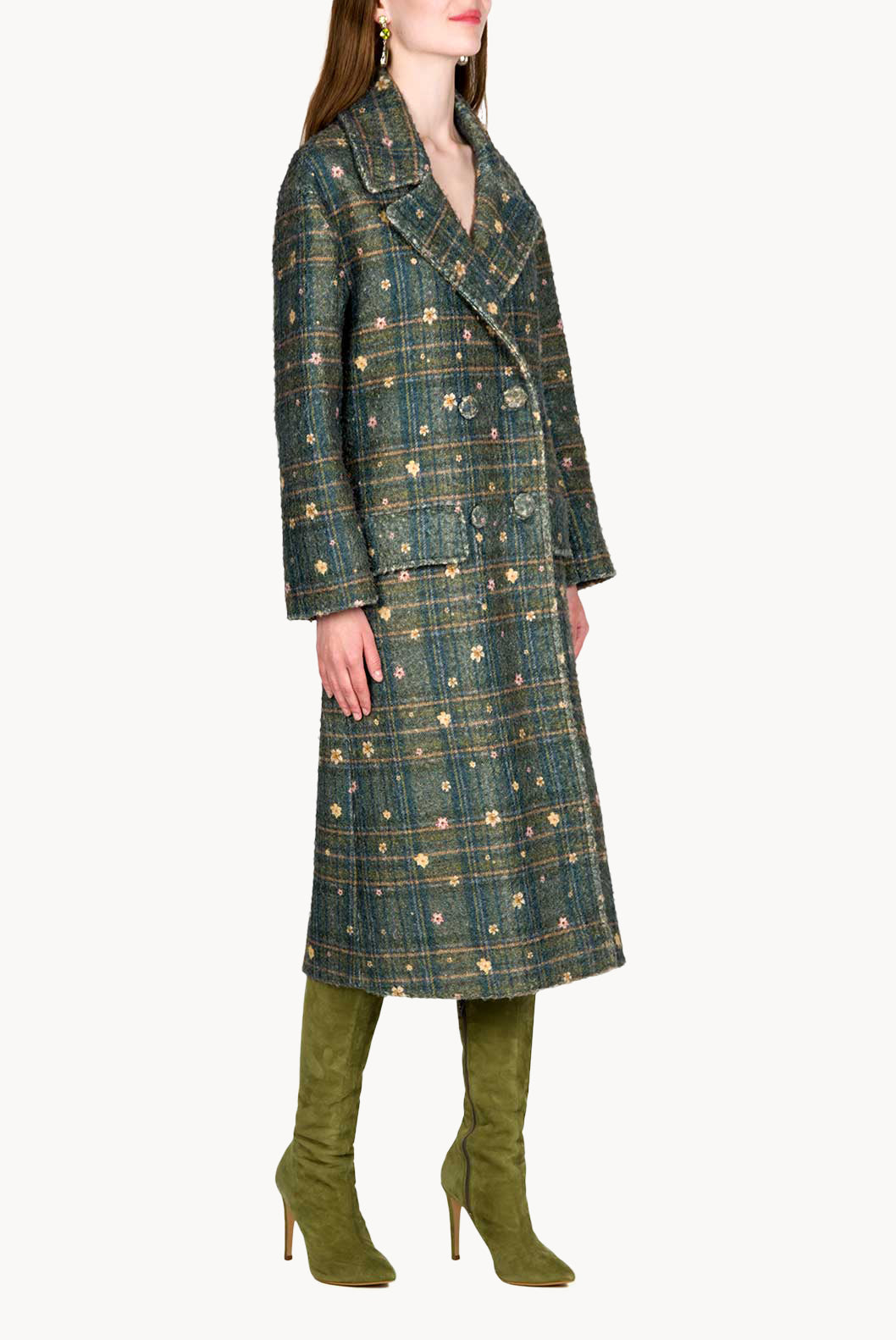 Print Double-Breasted Plaid Coat