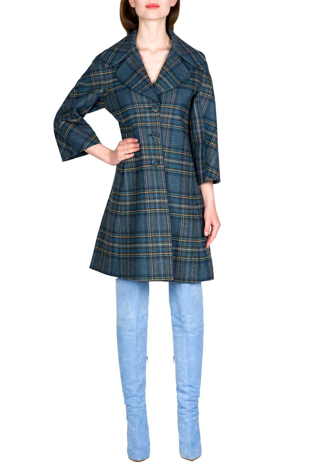 Cappotto Peacoat in Lana Vergine a Quadri