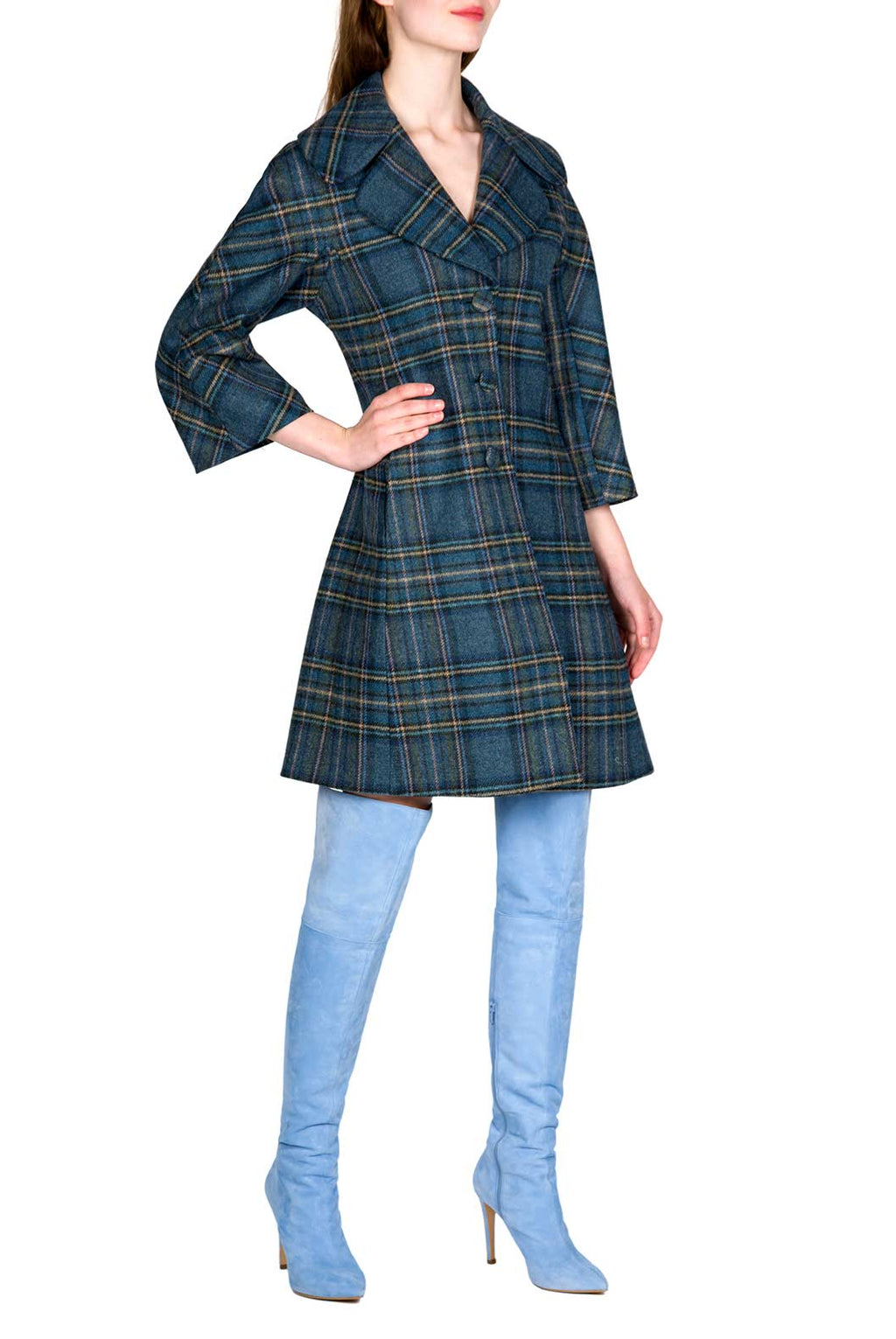 Cappotto Peacoat in Lana Vergine a Quadri