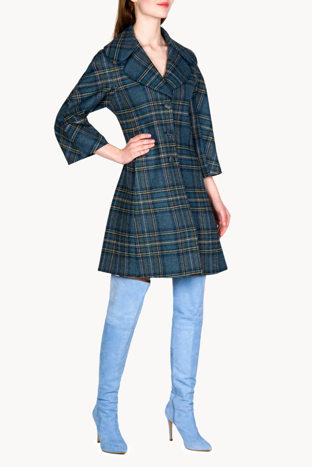 Virgin Wool Plaid Peacoat