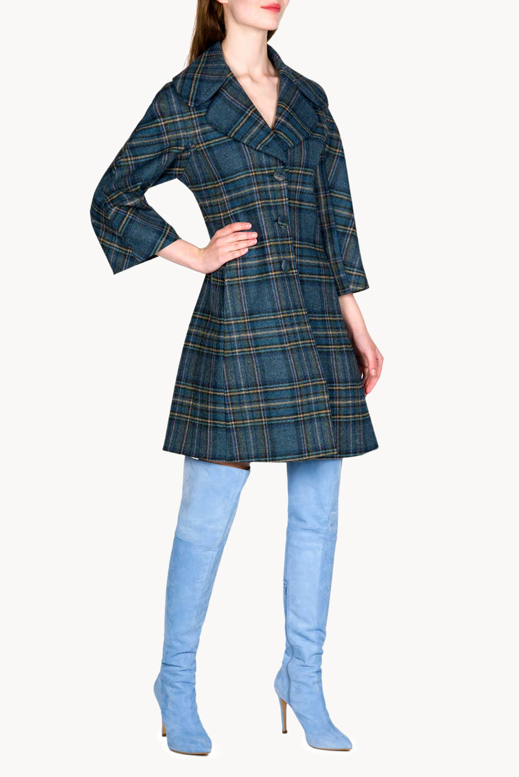 Virgin Wool Plaid Peacoat