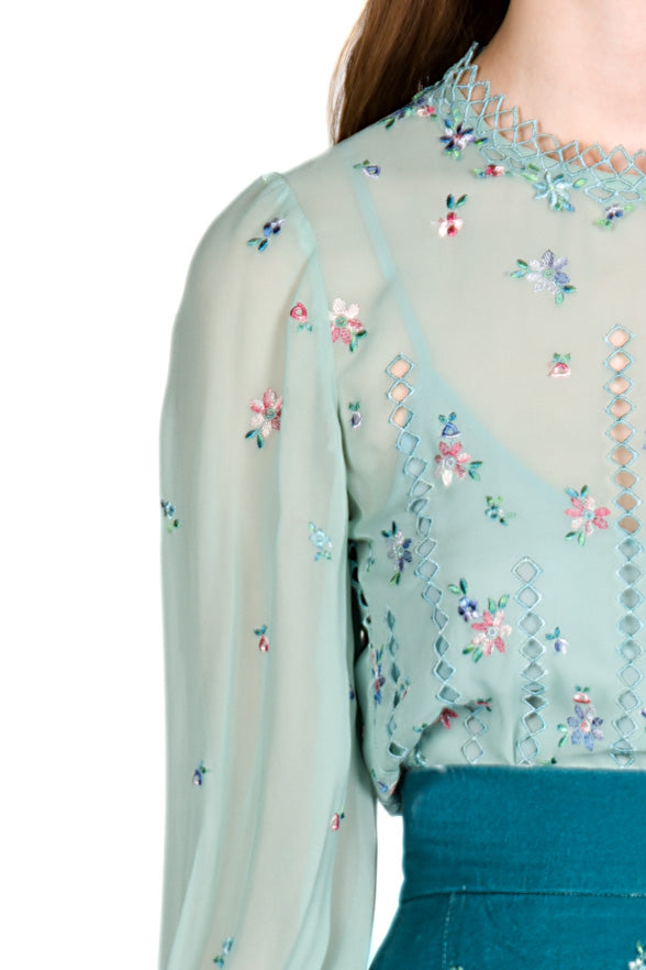Blusa in Seta Ricamata con Motivi Floreali