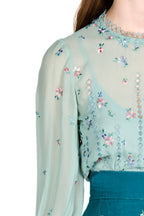 Blusa in Seta Ricamata con Motivi Floreali