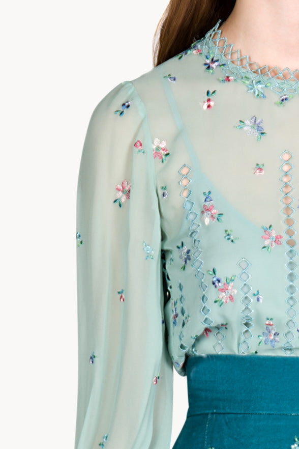 Floral Embroidered Silk Blouse