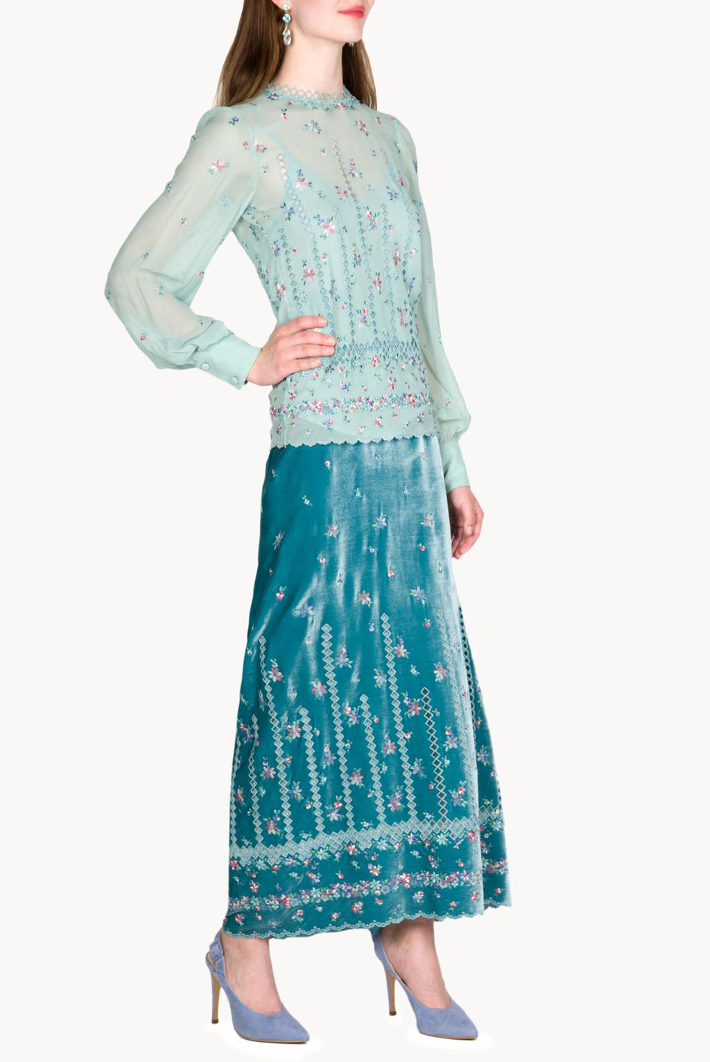 Floral Embroidered Silk Blouse