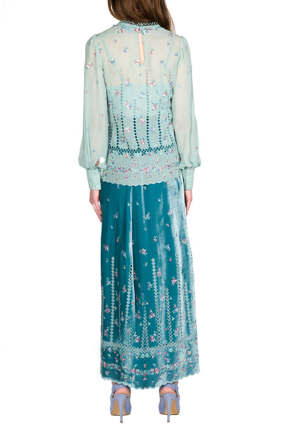 Blusa in Seta Ricamata con Motivi Floreali