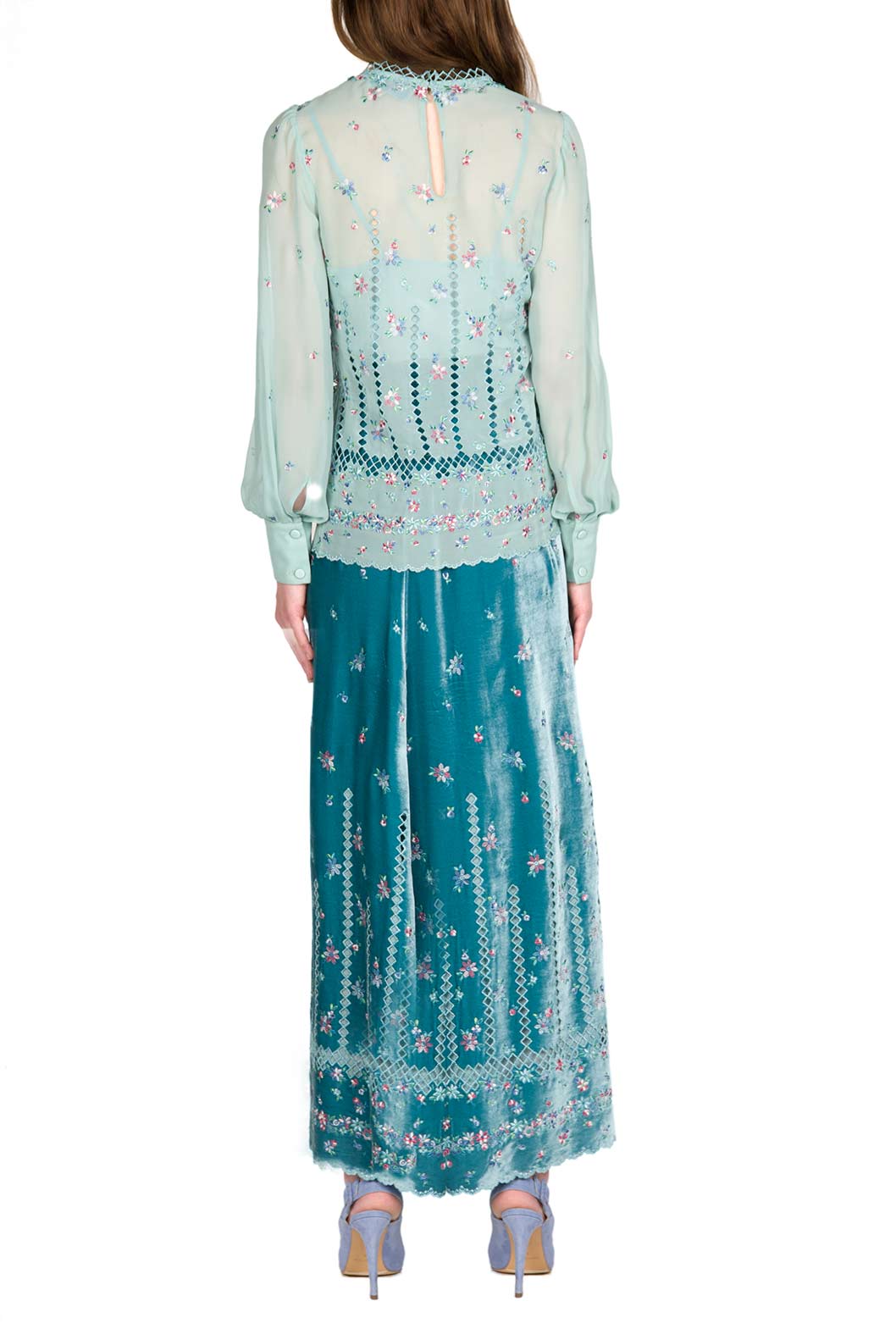 Blusa in Seta Ricamata con Motivi Floreali