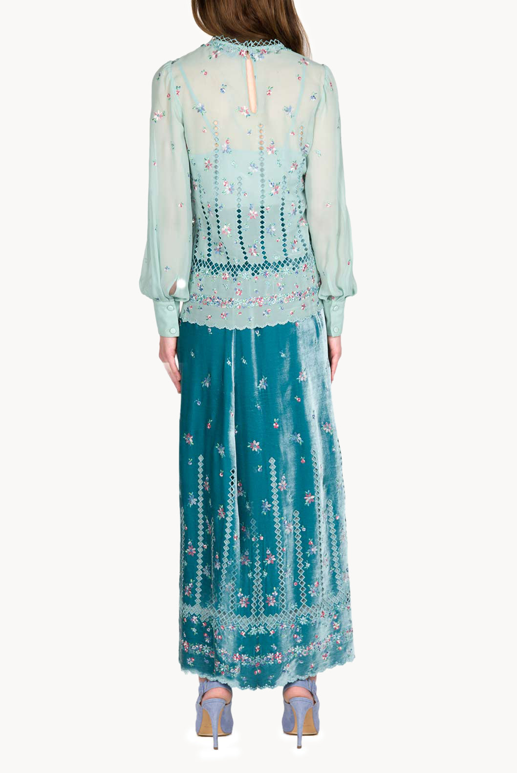 Floral Embroidered Silk Blouse