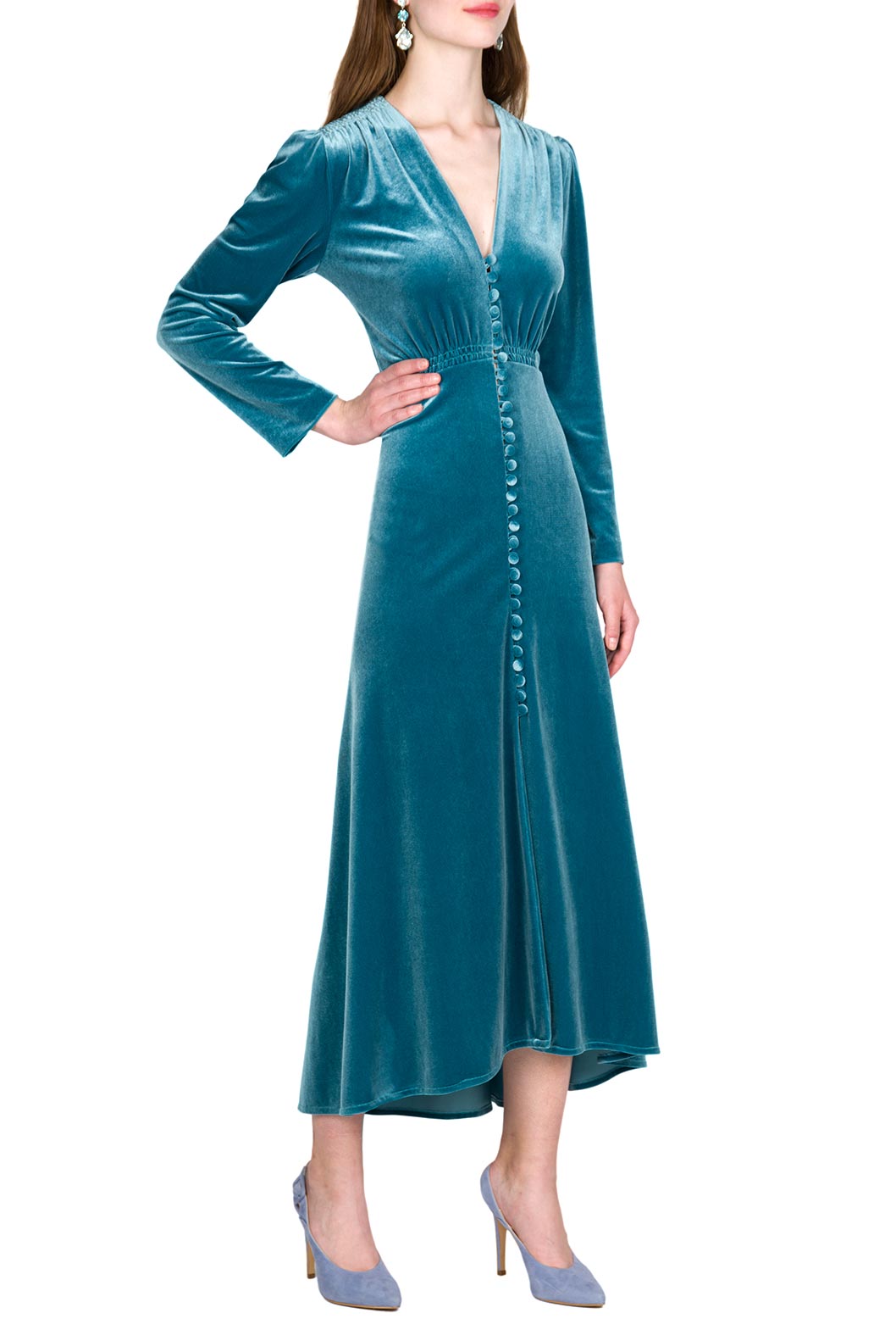 Vestito Midi Bottoncino in Velluto