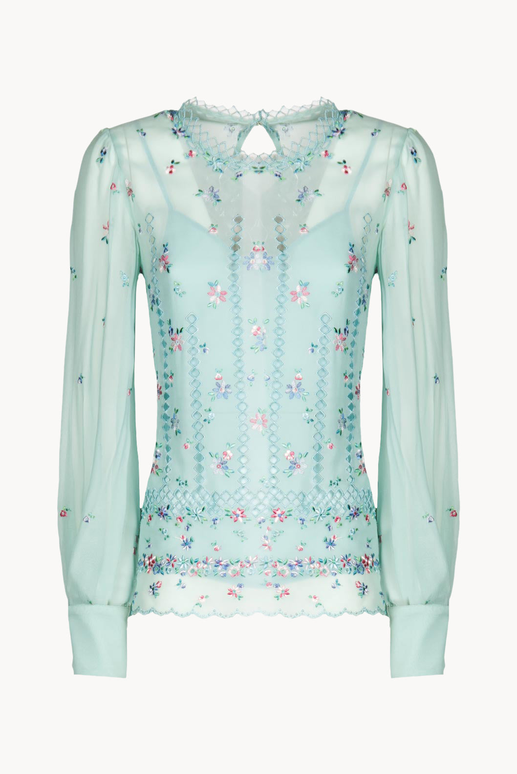 Floral Embroidered Silk Blouse