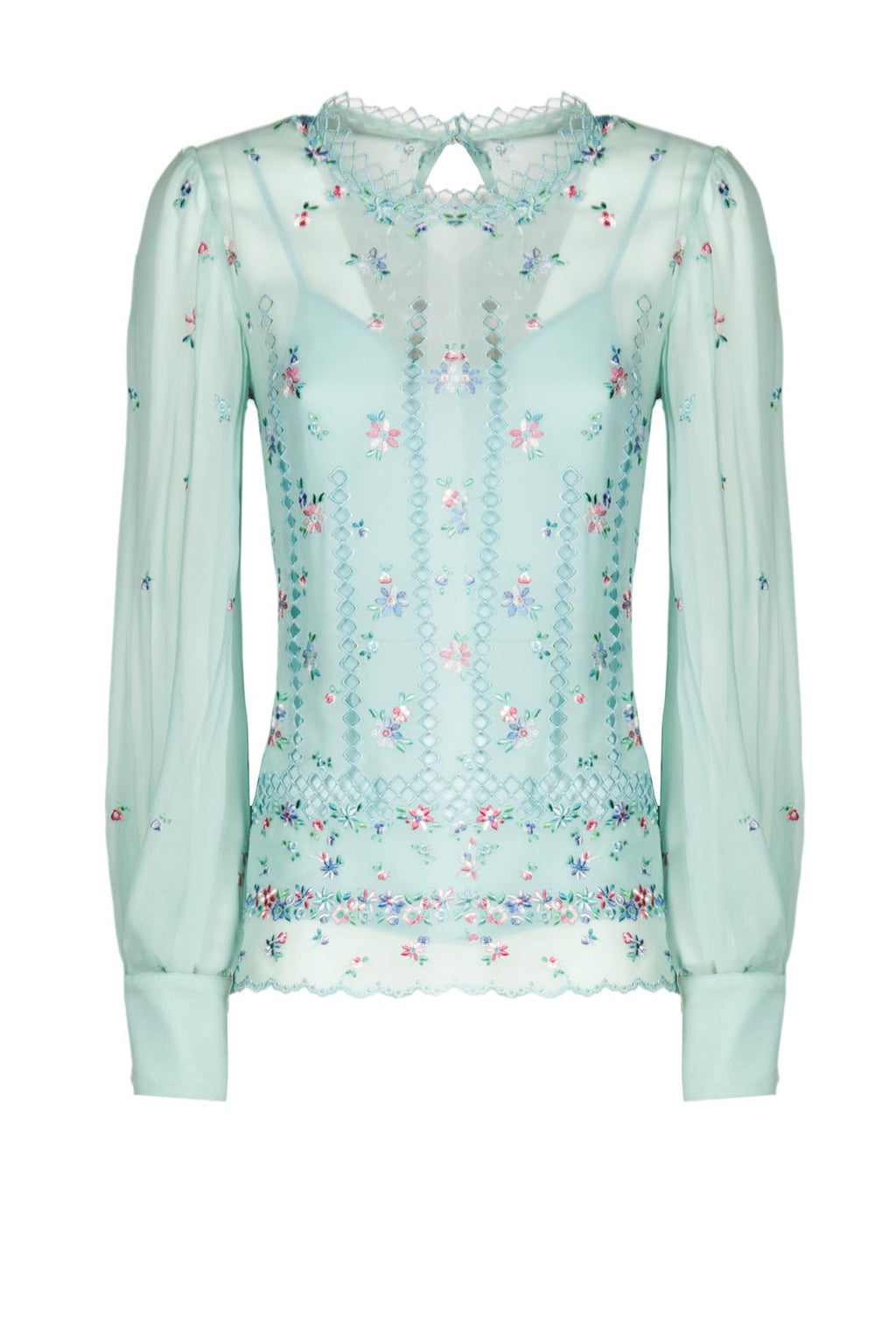 Blusa in Seta Ricamata con Motivi Floreali